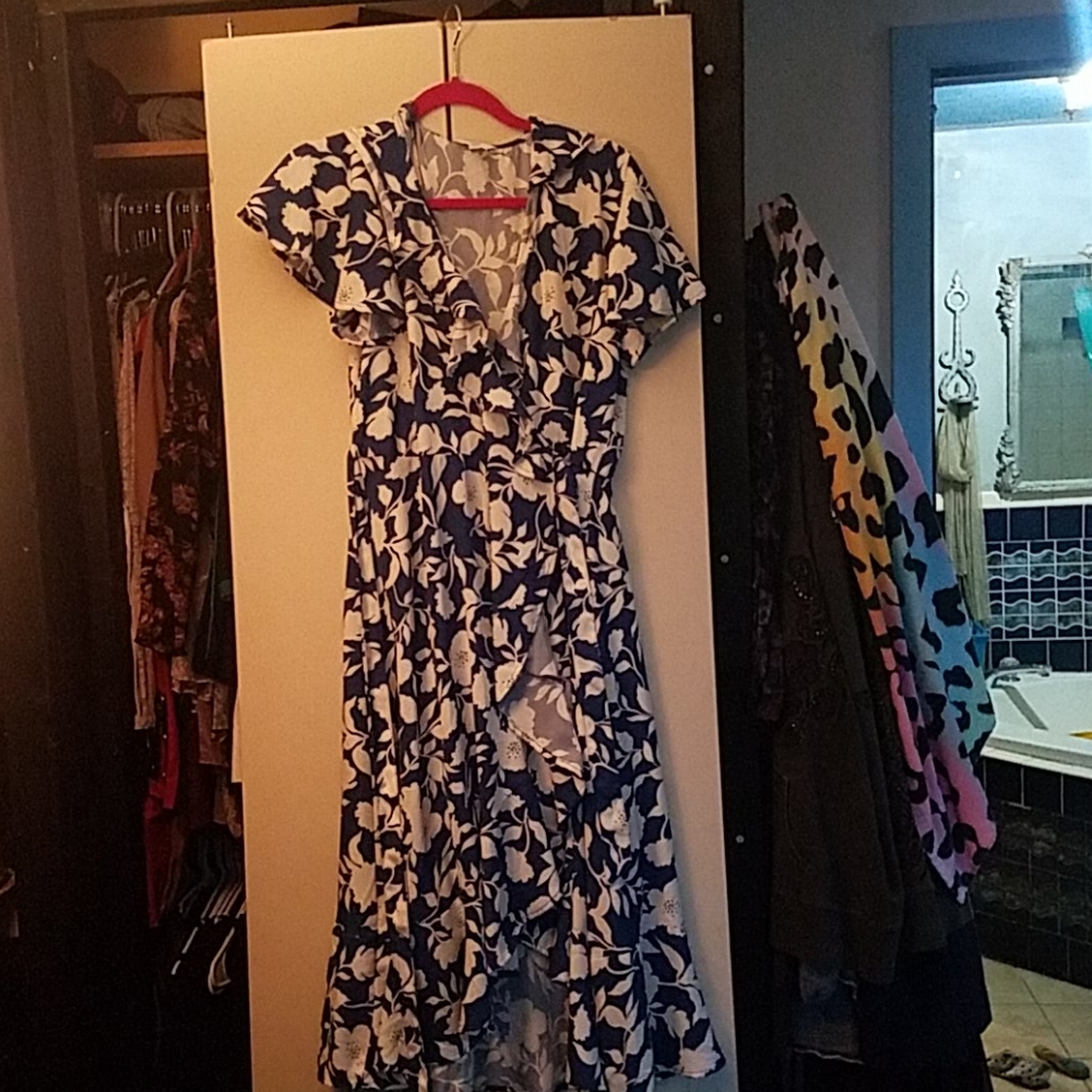 Long,flower blue navy dress.